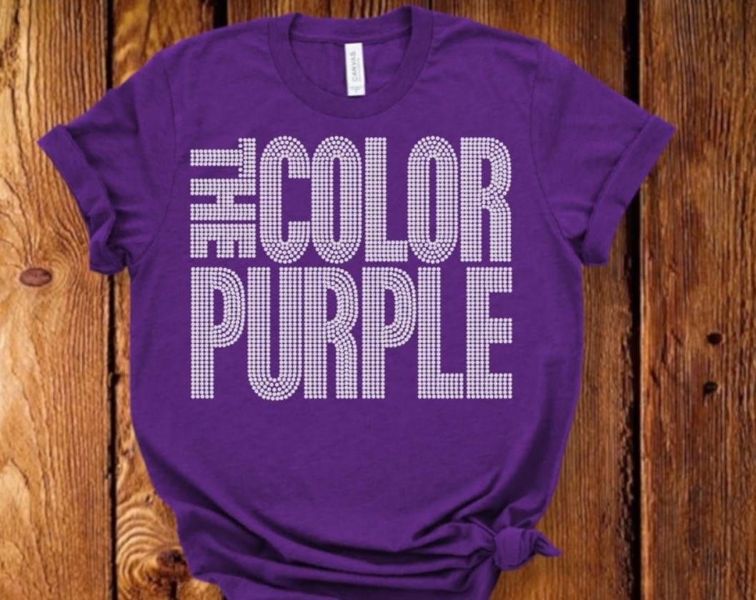 Color Purple Clear Crystal stone Tee